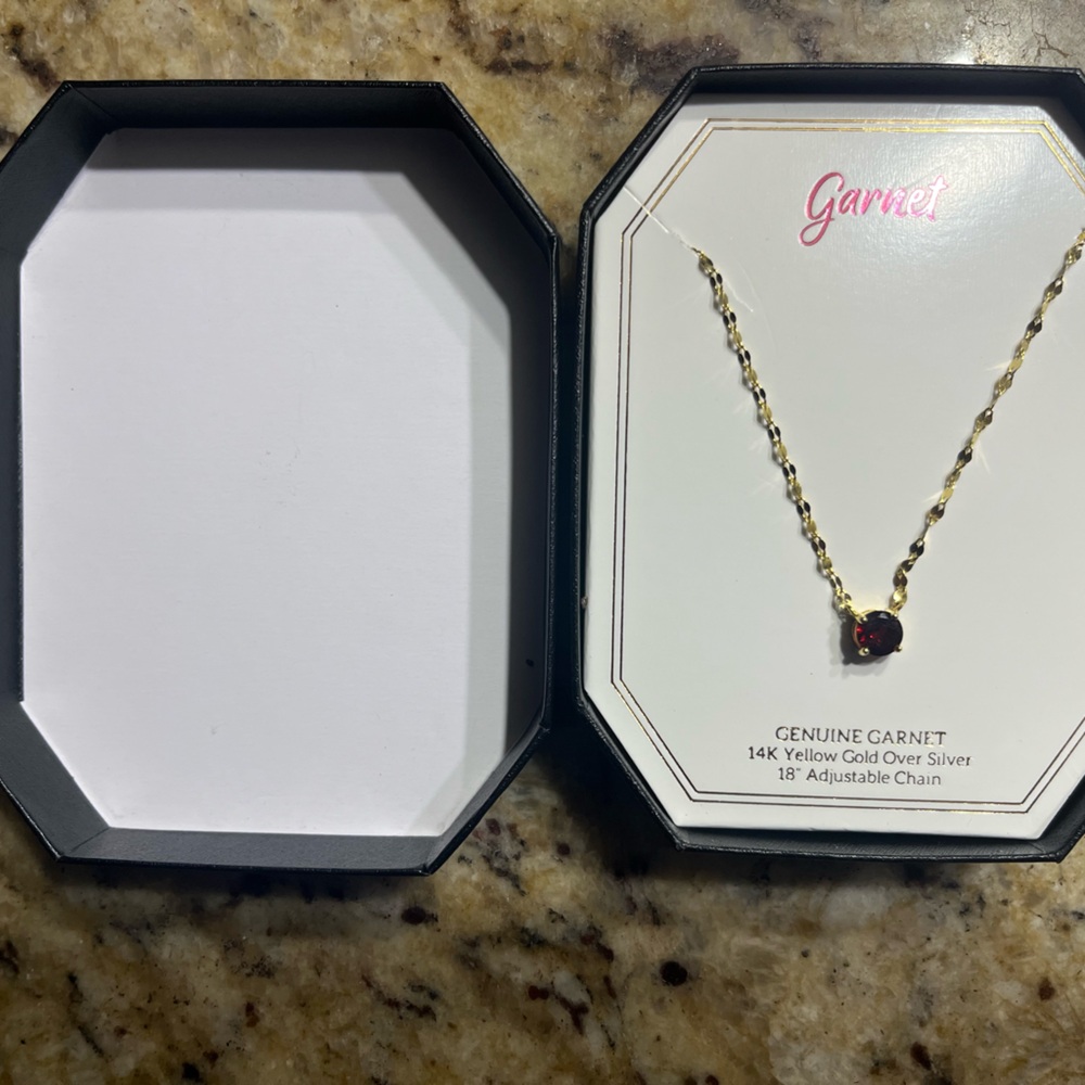 14k yellow gold over silver necklace with garnet
